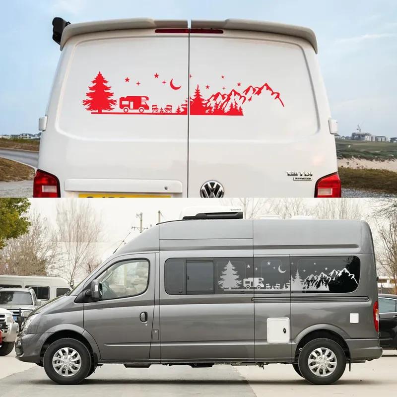 Camping Forest Landscape Mountain Sticker Decoration For Camper Van SUV Motorhome Caravan RV Decor Decal Auto Tuning Accessories