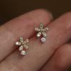 CANNER 2023 Fashion Piercing Zircon Flower Stud Earring for Women Girls Small Sweet Style Wedding Party Jewelry Earrings Gift
