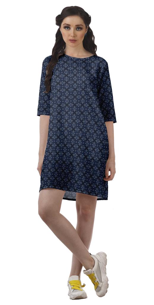 Moomaya Printed 3 4 Sleeve Winter Dresses For Women Scoop Neck Short Swing