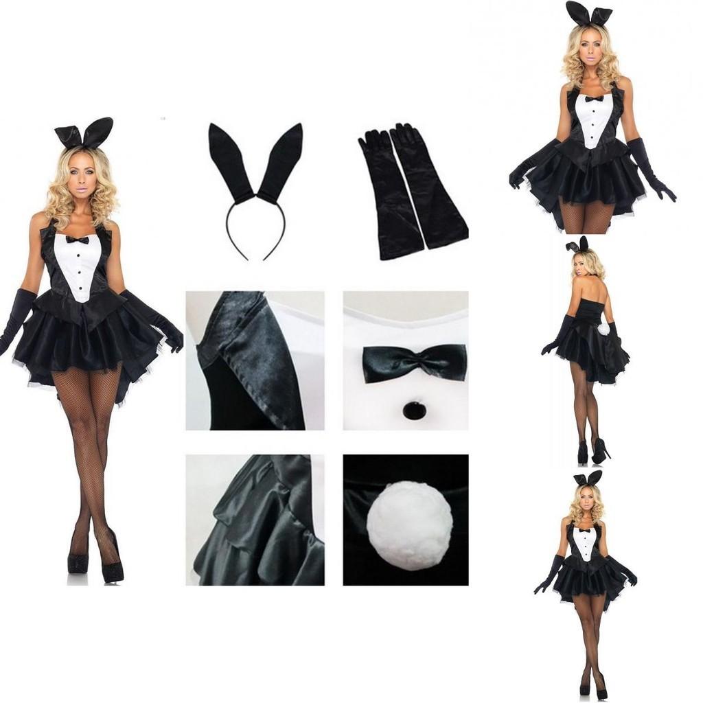 Elegant Backless Women's Bunny Rabbit Cosplay Tuxedo Halloween Outfit Fancy Dress