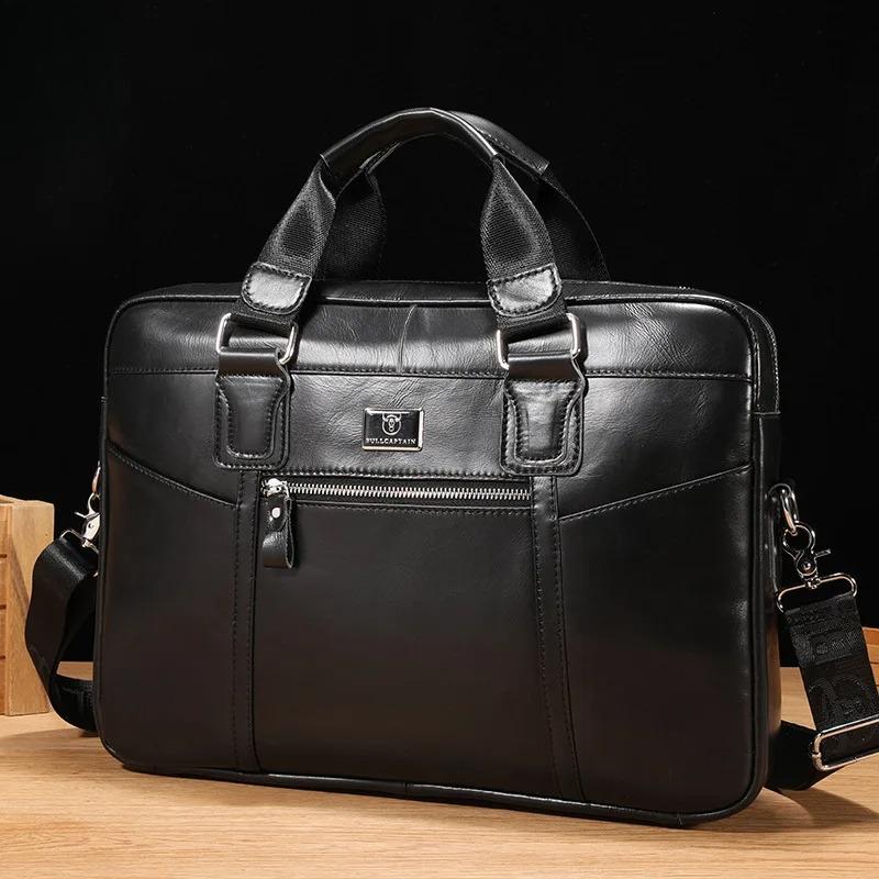 

Бренд Мужская сумка Портфель 100% Натуральная кожа Сумки 15-дюймовая сумка для ноутбука Мужские повседневные наплечные сумки кроссбоди Сумка-мессенджер чёрный