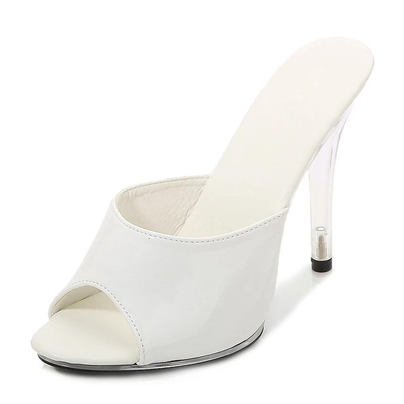 

Fashion Eilyken Street Style Candy Color Crystal Thin High Heels Women Slippers Sexy Peep Toe Party Wedding Prom Female Shoes 34 білий