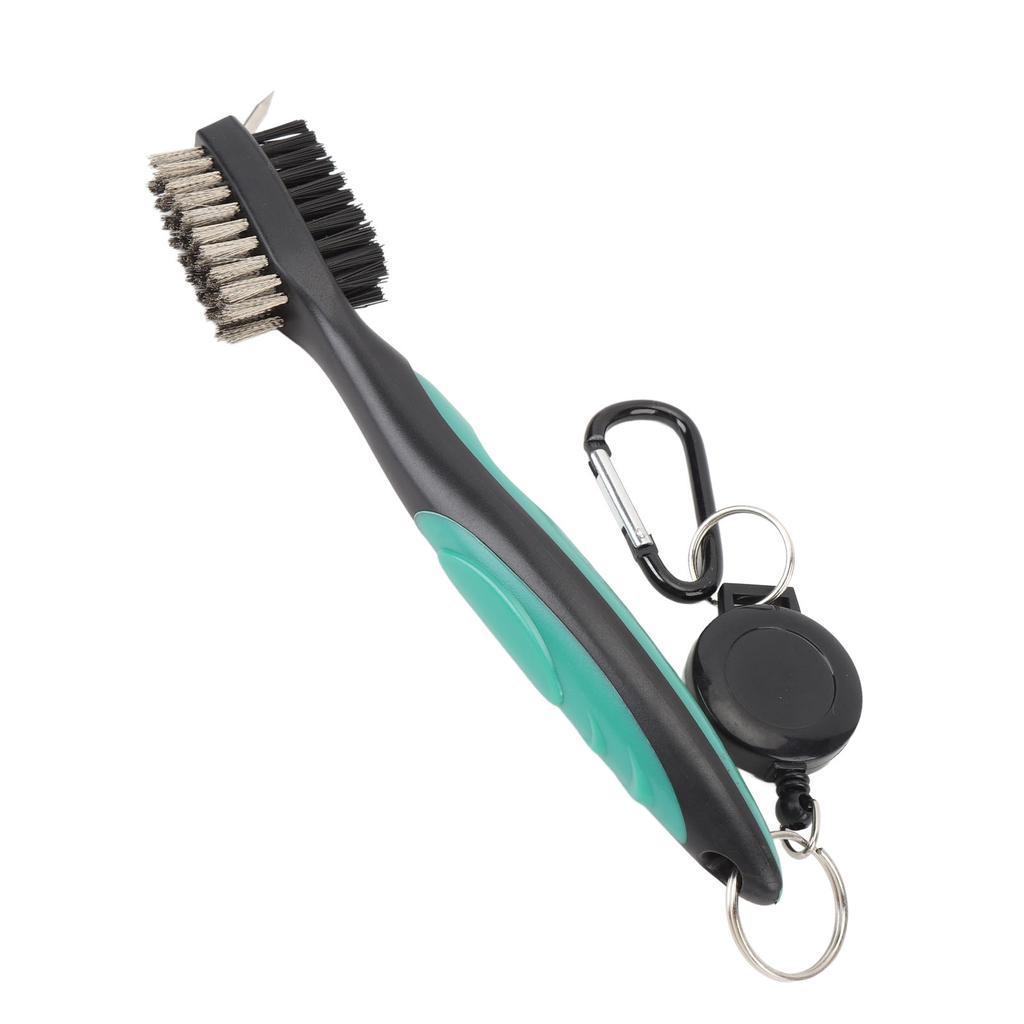Golf Club Brush with Retractable Cord Dual Sided Steel Bristles Ergonomic Handle Golf Club Cleaning Brush Green