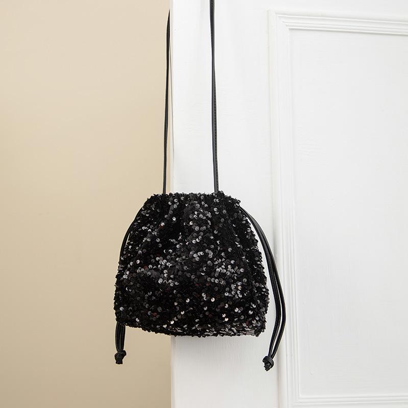 Fashionable Crossbody Bucket Bag with Women's Drawstring  Shoulder Bag Colored Sequin Bag