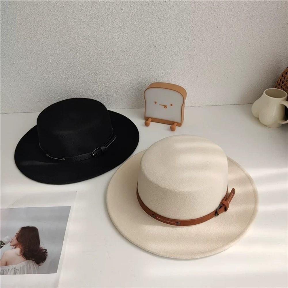 British Style Woolen Flat Top Hat Elegant Women Jazz Hat Vintage Felt Hat  Church Events