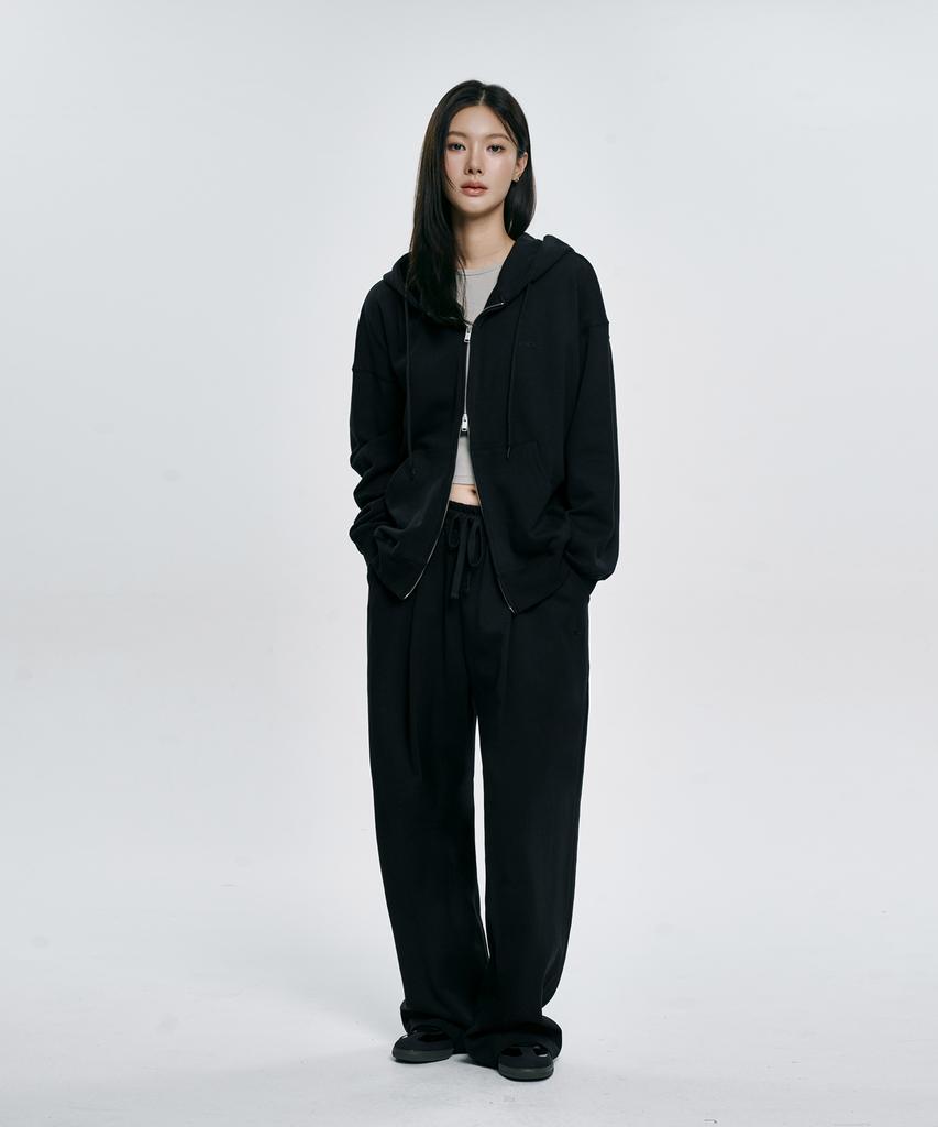 Atez Essential Oversized Sweat Zip-Up Hoodie [Black]