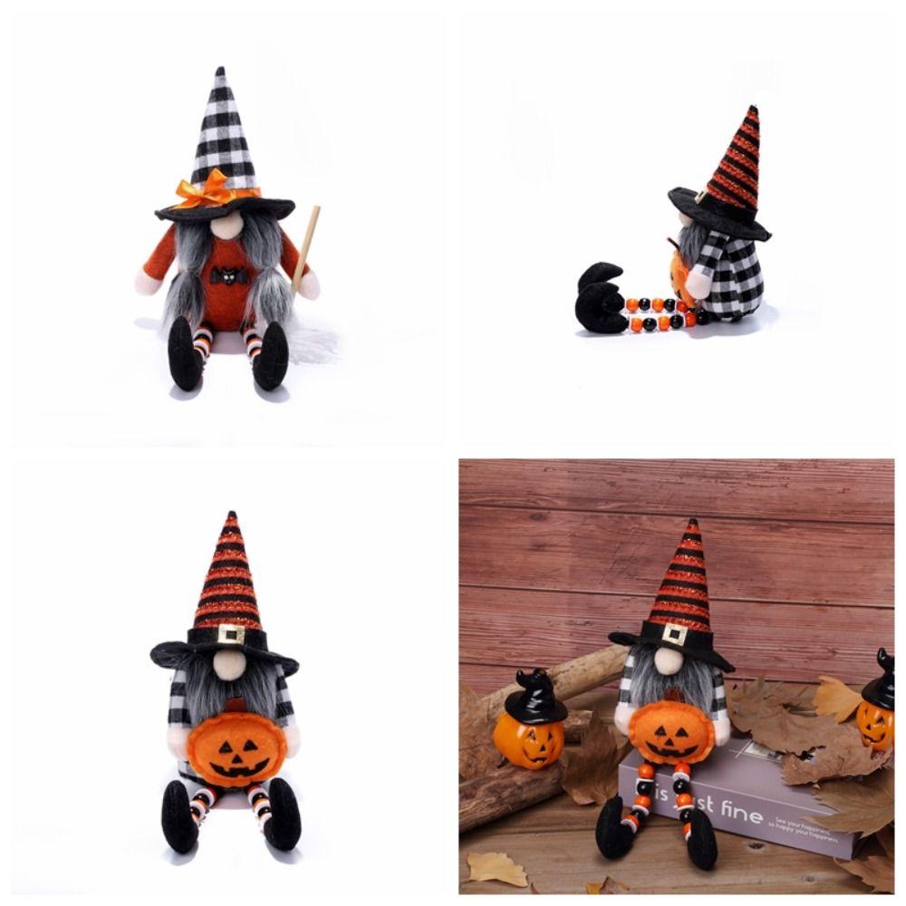 Handmade Pumpkin Dwarf Faceless Doll Cute Gnome Plush Toy Ornament Halloween Dwarf Decoration  Gift