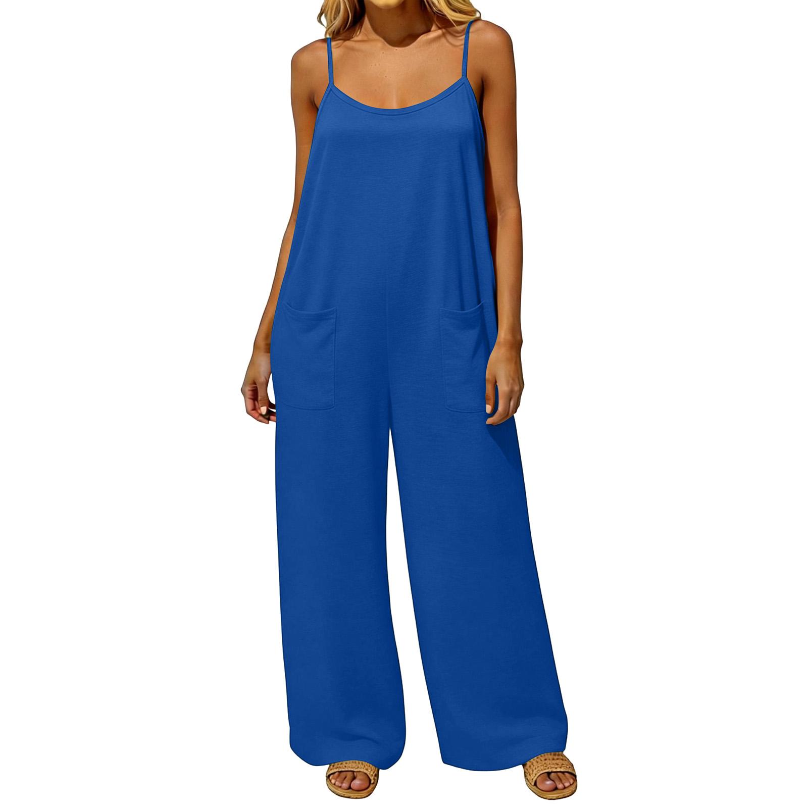 

Женский комбинезон, повседневный и свободного кроя, с открытой спиной на тонких винтажных бретельках. Этот комбинезон для отдыха изготовлен из хлопка и ли S синий