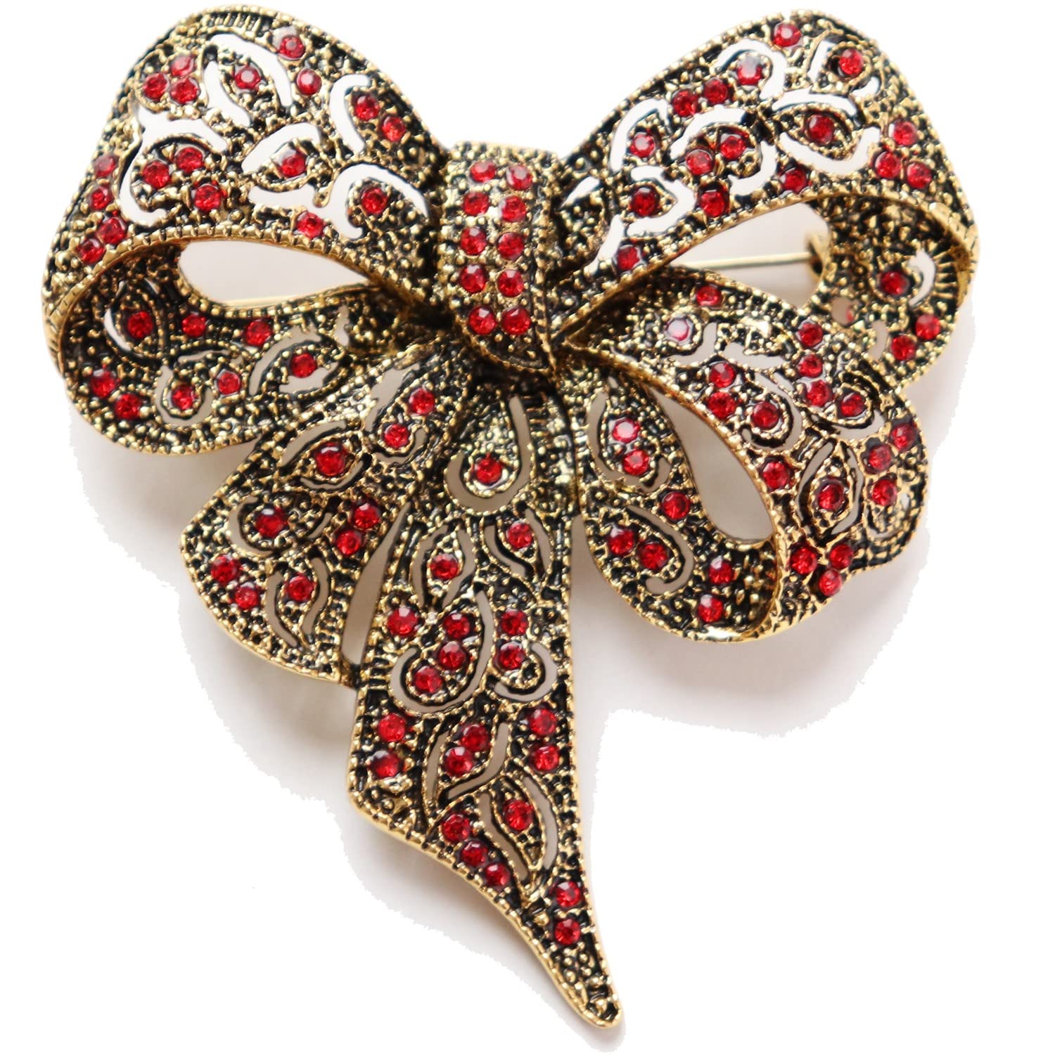 

Brooch ribbon cute badge designed with rhinestones made of gold plated alloy (red)