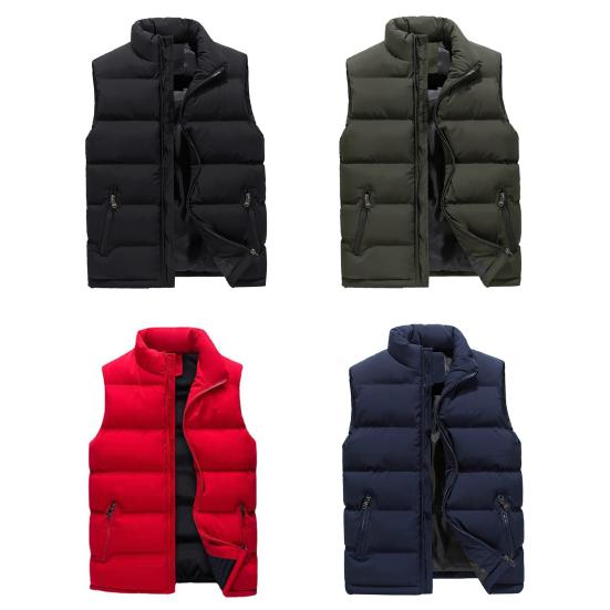 Männer Herbst Winter Einfarbig Weste Mantel Stehkragen Ärmellose Wasser-Beständig Außen Zipper Knopfleiste Puffer Weste