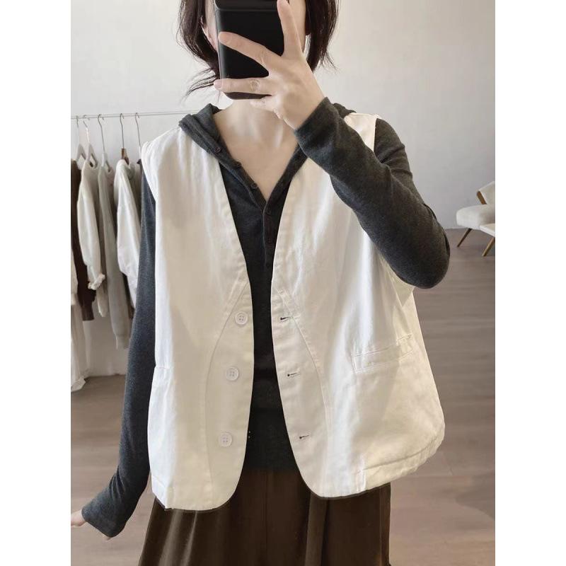 Women Casual Loose V Neck Cotton Sleeveless Vest Waistcoat Outerwear M