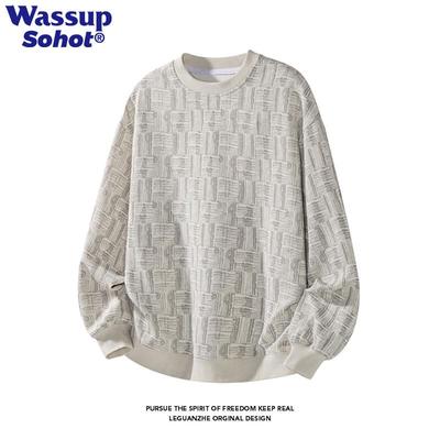 Wassup Sohot Men's American Retro Loose Casual Round Neck Long Sleeve Sweatshirt