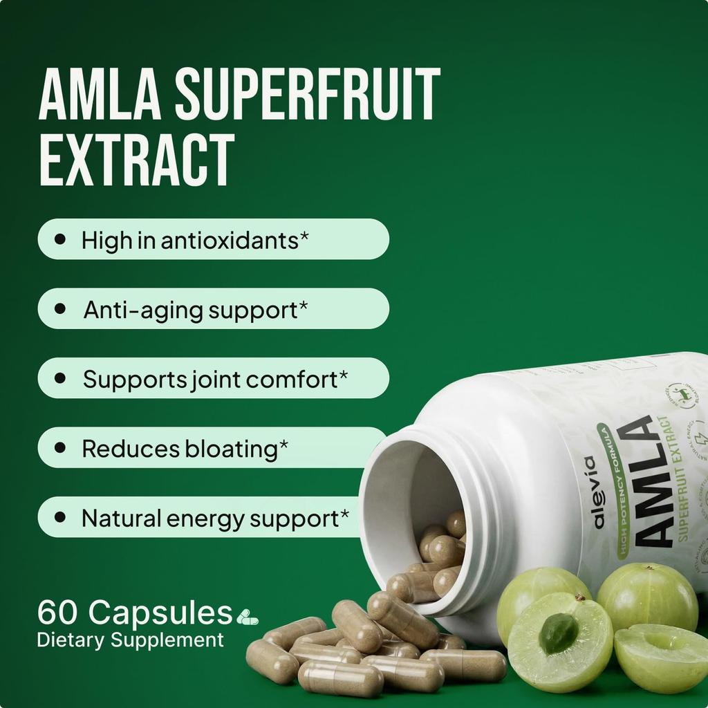 Alevia Capsule Biologiche di Amla 1000mg, Integratore Naturale di Frutto di Uva Spina Indiana, Benessere Ayurvedico 60 Capsule
