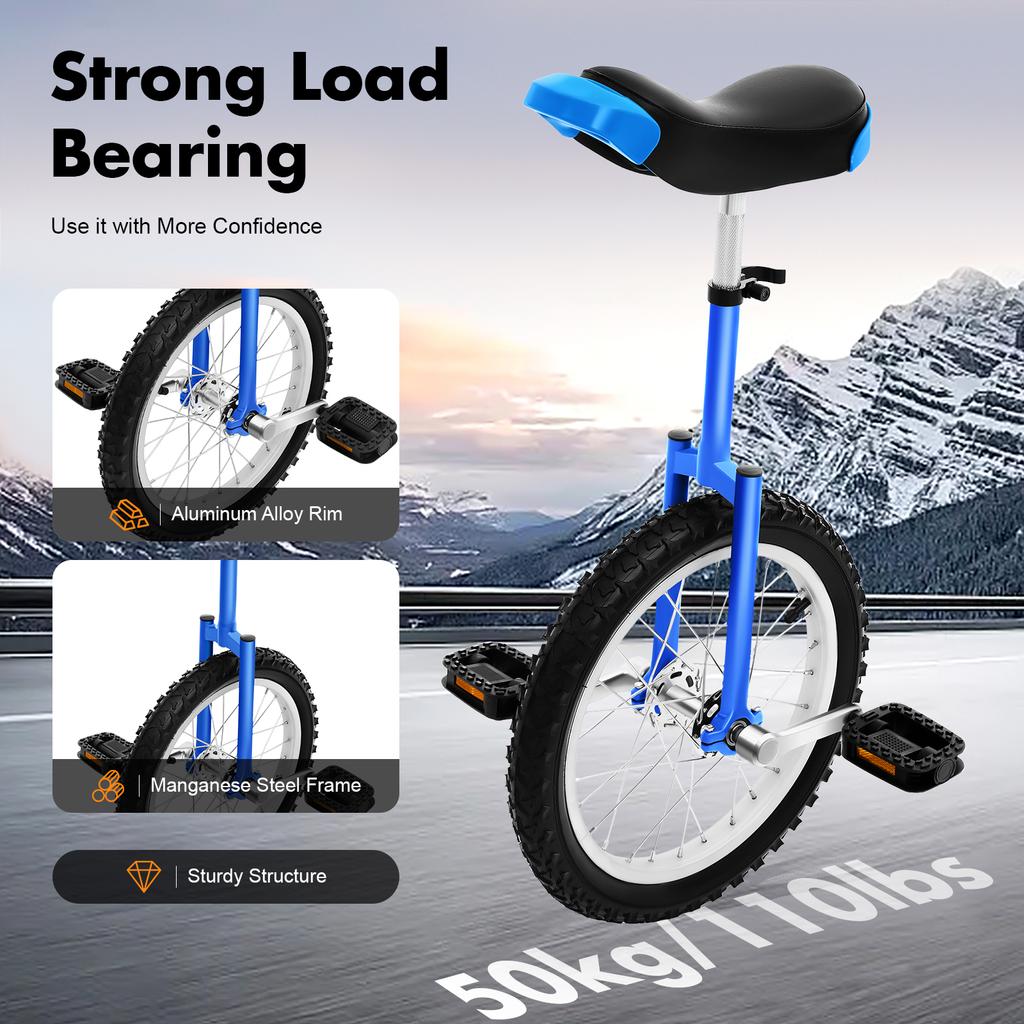 Outdoor Wheel Unicycle, 16Inch One Wheel Bike Adjustable Seat Exercise Bicycle for 7-60 Years Old, Outdoor Sports Fitness