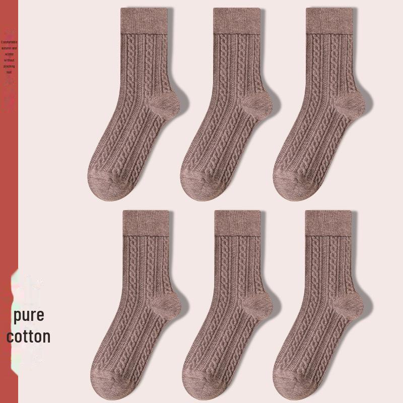 Women's Retro Twist Pure Cotton Mid-Tube Socks - Antibacterial, Deodorant, Autumn/Winter, White Long Socks.