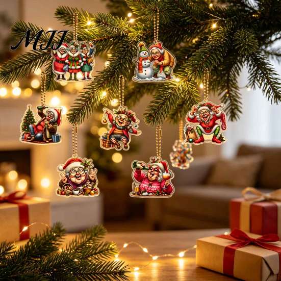 Grandma Themed Party Decorations 12Pcs Funny Old Women Christmas Tree Ornaments, 2D Flat Acrylic Cartoon Decorative Pendants for Garlands Hanging with