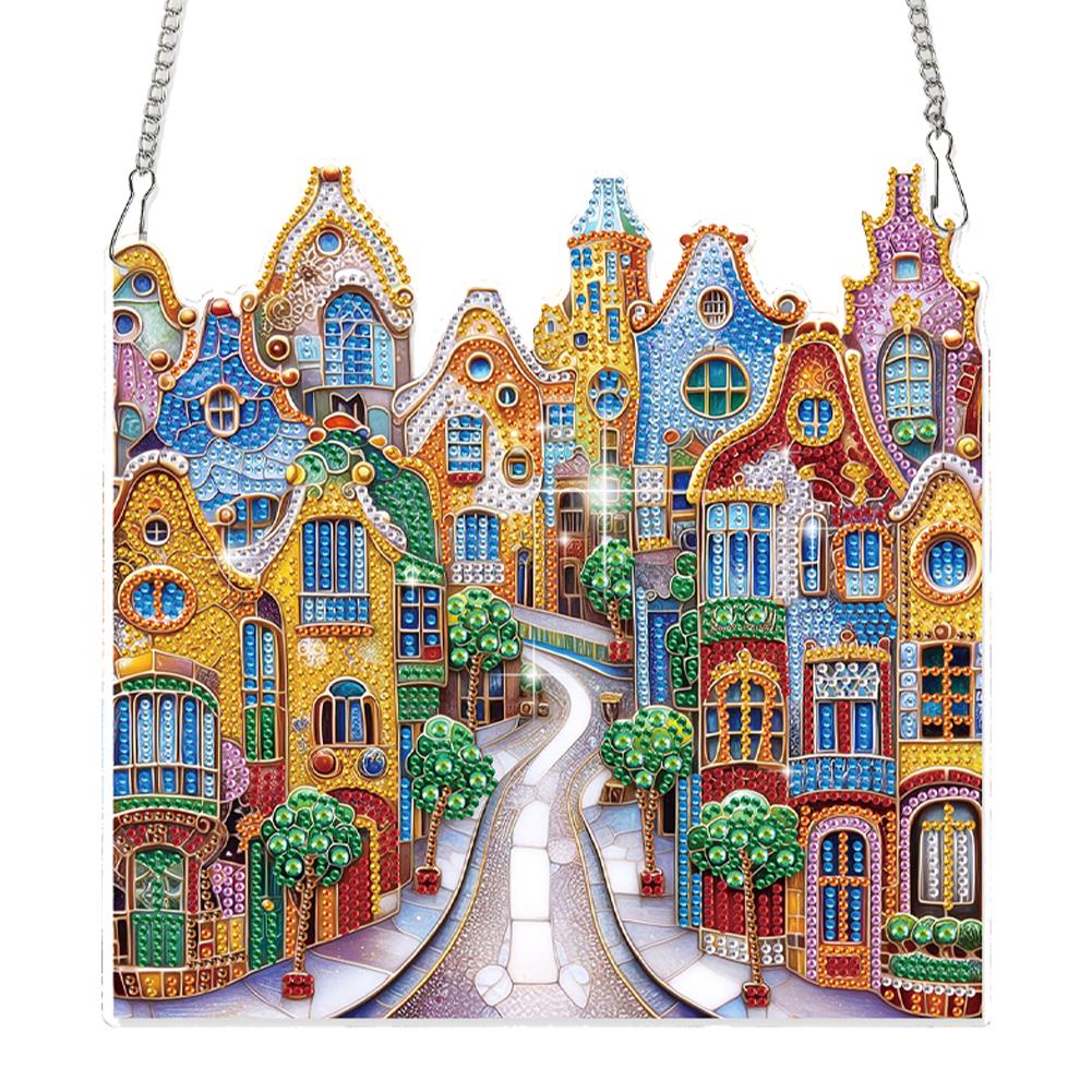 2D Flat DIY Hanging Diamond Art Kits Diamond Painting Set Diamond Art Pendant Single Side Drill Wall Decor for Home & Windows