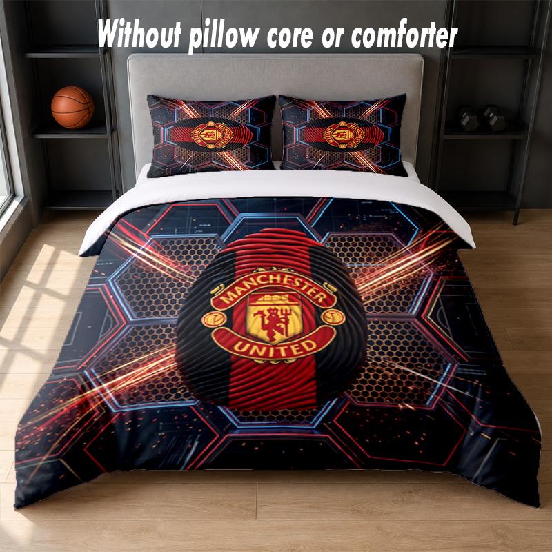 Manchester United Diseño Juego de Cama Ropa de Cama 1 Funda Nórdica + 2 Fundas de Almohada Suave Transpirable Ropa de Cama para el Hogar