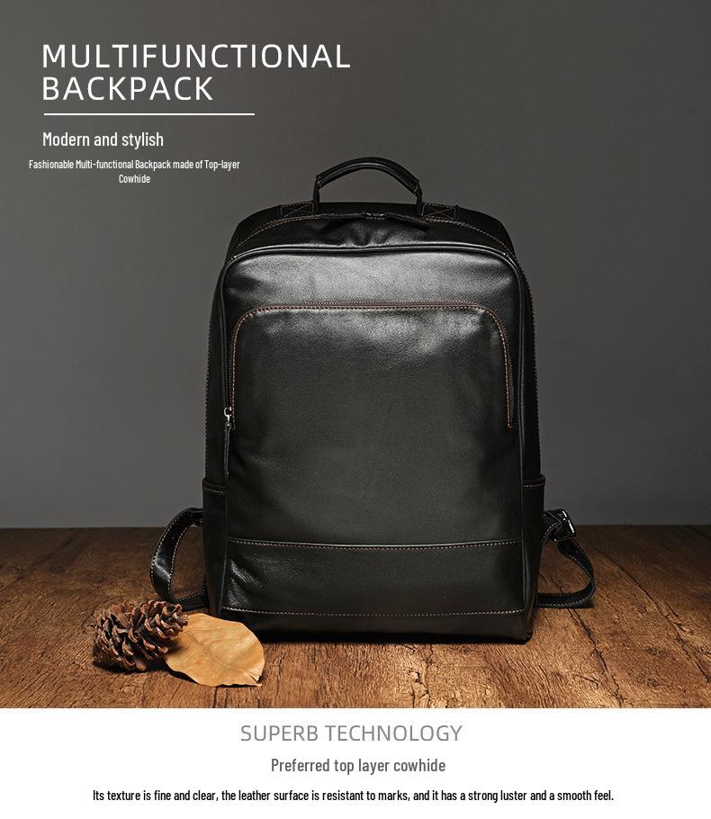 Genuine Leather Men's Large Capacity Backpack - European & American Style, Outdoor Cowhide Business Travel Computer Bag