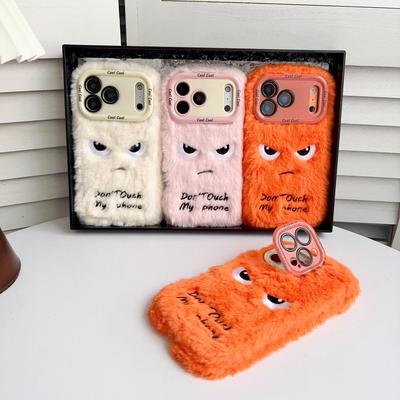 Plush Angry Eyes Protective Case for iPhone 16 Pro Max/15/14/13 - Women's