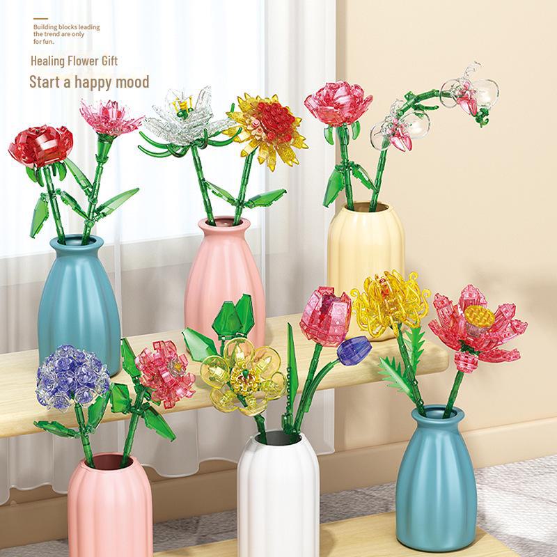 Compatible Sunflower Crystal Flower Building Set: Children's Educational Toy for Girls
