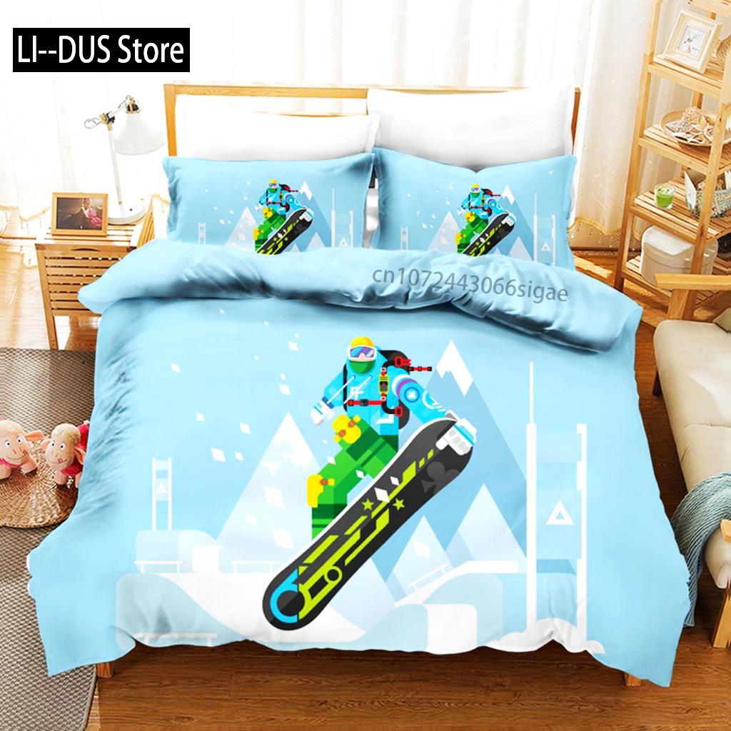 Ski Dekbedovertrek Microfiber Extreem Sporten Thema Eenpersoons Beddengoed Set Wintersport Ski Sneeuw Berglandschap Queen King Dekbedovertrek
