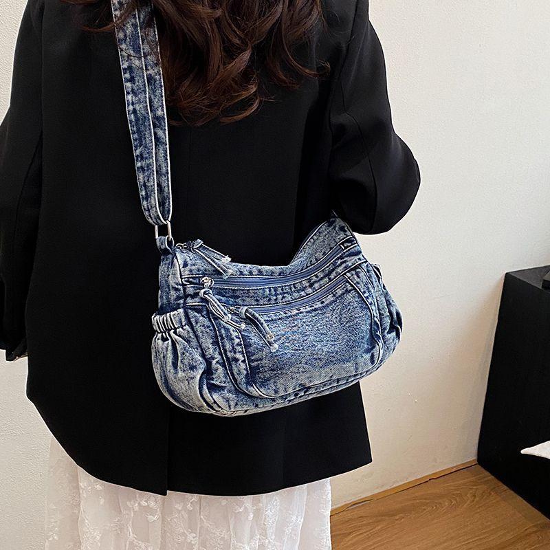 Single Shoulder Crossbody Bag Denim Retro Simple Casual Bag Large Capacity Versatile Bag for Women