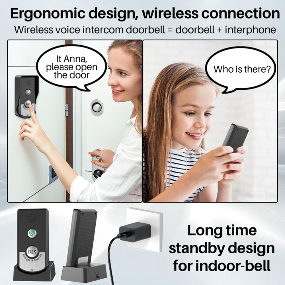 2 Way Voice Intercom Wireless Intercomunicador Audio Voice Sender and Reciever Waterproof Intercom Doorbell System for Home