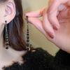 Huitan Cercei lungi luxoși cu cristale/zirconiu cubic negru pentru femei, temperament, nuntă, petrecere, cercei lungi atârnători, bijuterii noi