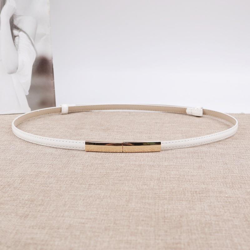 Simple and Versatile Women's Slim Belt Fashionable Commuter Belt with Gold Buckle and Textured Leather Design belt women