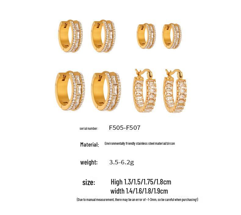 Oumaka Minimalist Zircon Earrings: Double-Sided Stainless Steel, 18K Gold-Plated