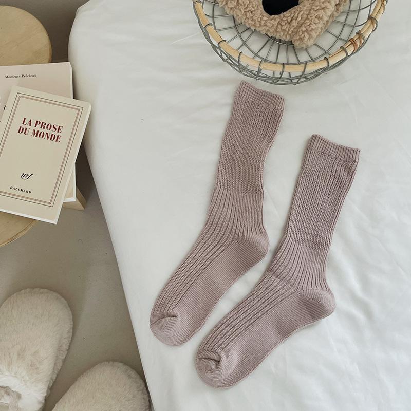 5 Paar Damen Frühling und Herbst Vintage Einfarbig Ballett Lange Stulpen Socken