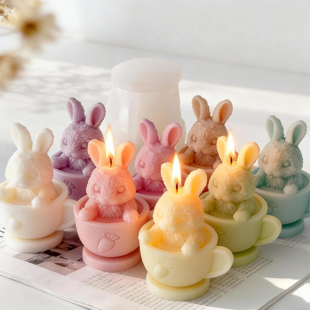 Osterhase Silikonform Niedlich Lustig Antihaftbeschichtet, 3D Hase Teetasse Kerzenform DIY Handwerk Herstellung Hase Frühling Dekoration