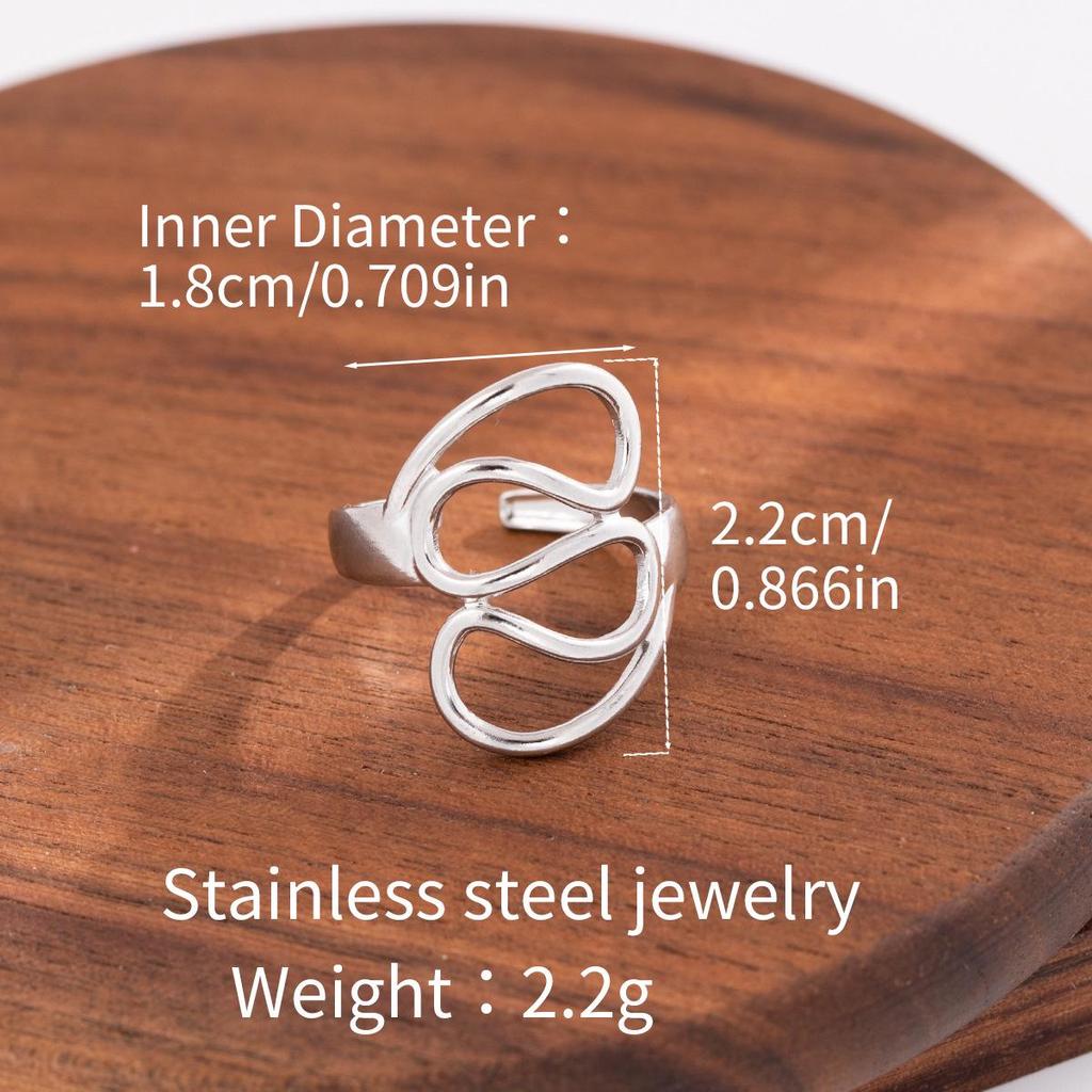 Stainless Steel Adjustable Open Ring - Colorfast Titanium Jewelry