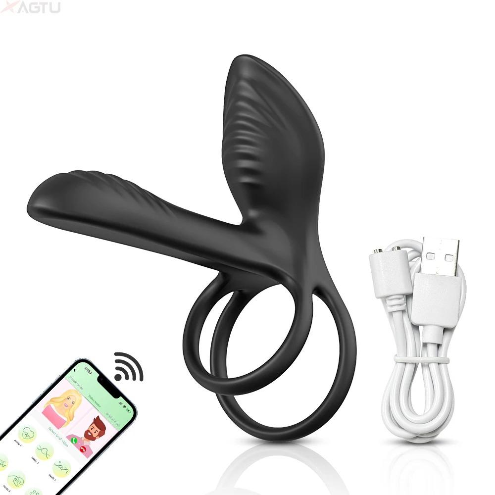 4-in-1 Vibrating Cock Vibrator Penis Ring G Spot Clit Stimulator Men Ejaculation Delay Remote Control Couple Sex Toy