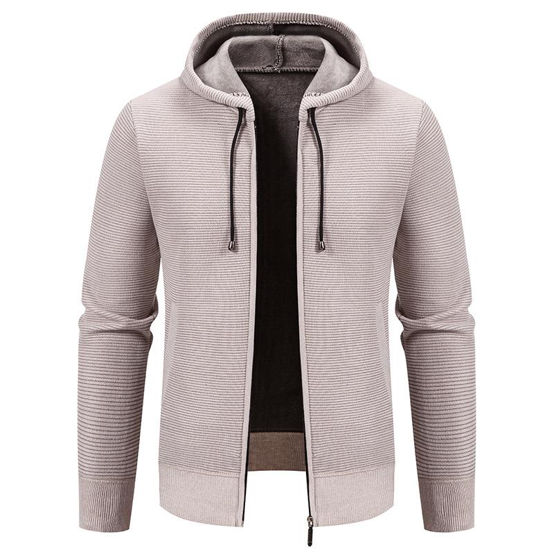 Men S Solid Color Hooded Fleece Knit Cardigan Autumn Winter Casual Coat
