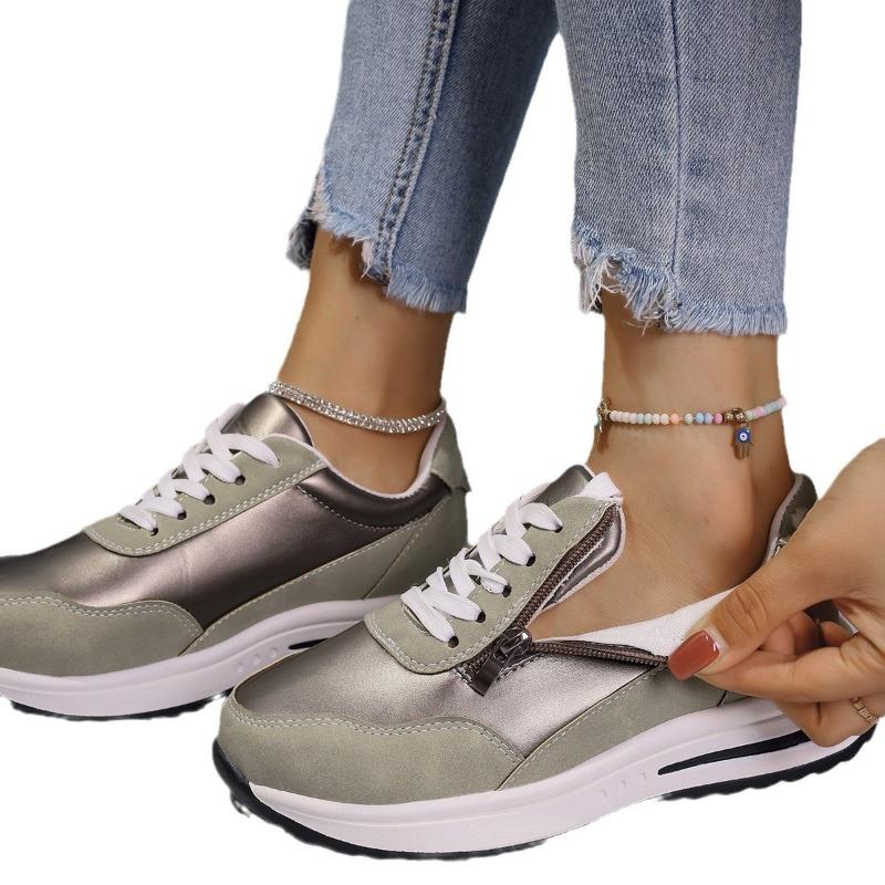 Women's Round Toe Lace-Up Flats, Plain Casual Slip-On Shoes, Plus Size Fall Footwear