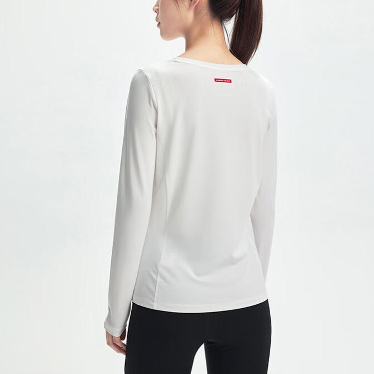 Anta Training Series Solid Color Logo Round Neck Pullover Long Sleeve T-Shirt Women Tops Pure-White 162337402-1