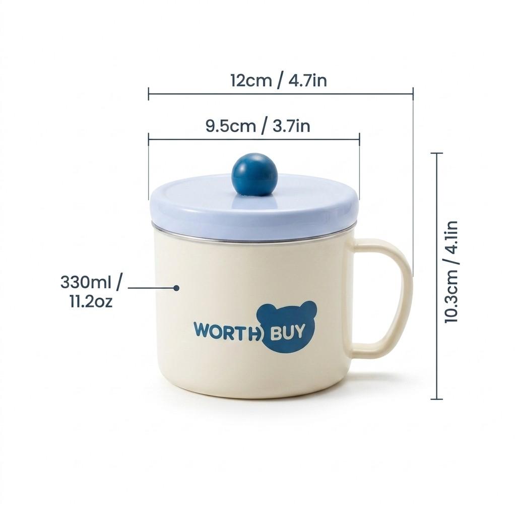 Kawaii 330ml 316 Stainless Steel Coffee Mug with Lid Anti-scald Cute Tea Cups for Kids Women Portable Drinkware Dishwasher Safe