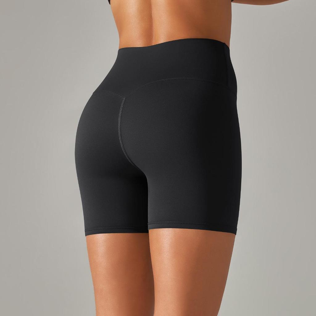 Europäische & Amerikanische Neue Nude Yoga Shorts – Damen Doppelseitig Gebürstet, Eng Elastisch, Dreipunkt, Pfirsich-Po Design.
