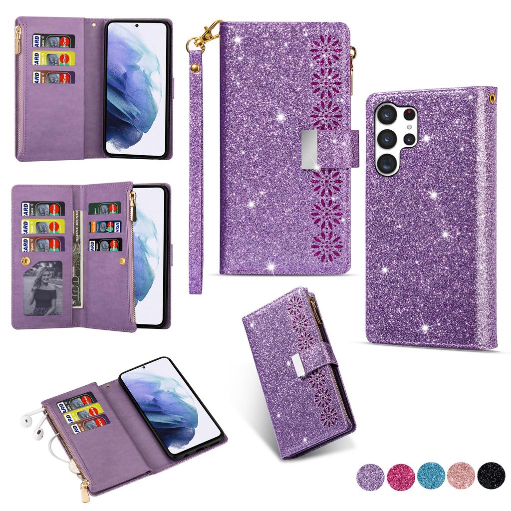Portafoglio Lussuoso Carino Scintillante Slot Carte Custodia Telefono Per Samsung S26 Ultra S25 Plus S24 S23 A36 A56 Flip Copertura Magnetica Forte