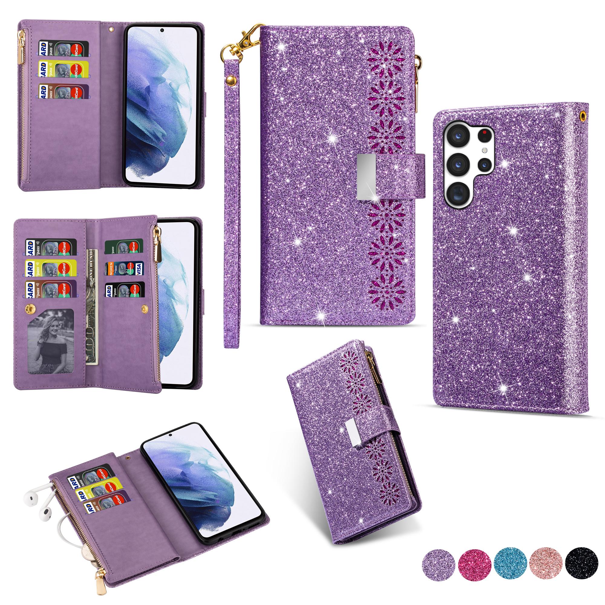 

Luxury Cute Glittering Wallet Cards Solt Phone case For Samsung S26 Ultra S25 Plus S24 S23 A36 A56 Flip Strong Magnetic Cover Galaxy S26 Pro