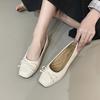 Fashion Women Bow Square Toe Soft Sole Single Shoes Comfort Slip On Soft Sole Flats Shoes Ladies Silver Round Toe Ballet Dress Loafers
