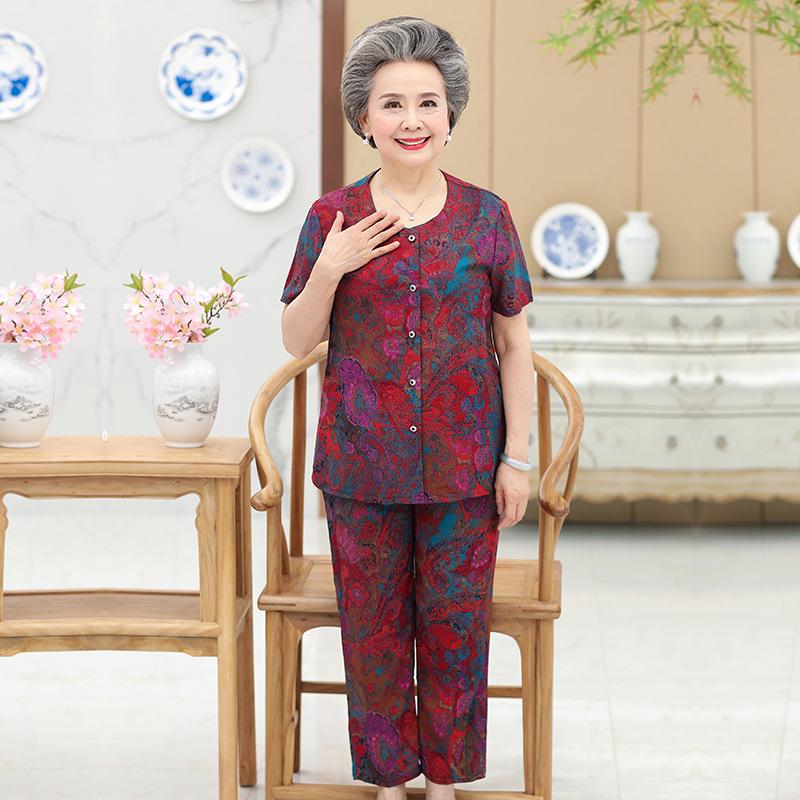 2026 Cotton Silk Summer Two-Piece Set for Women Aged 60-80