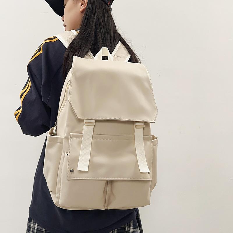 New pu solid color locomotive gender neutral large cover backpack Japanese and Korean casual style shoulder backpack белый