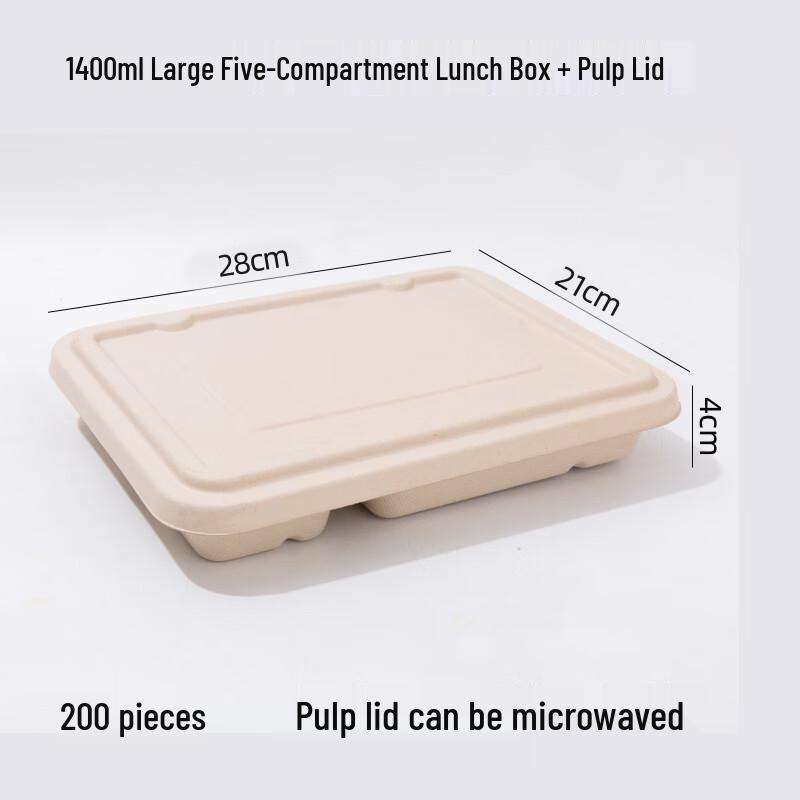Moluona Disposable 5-Compartment Pulp Food Container with Lid