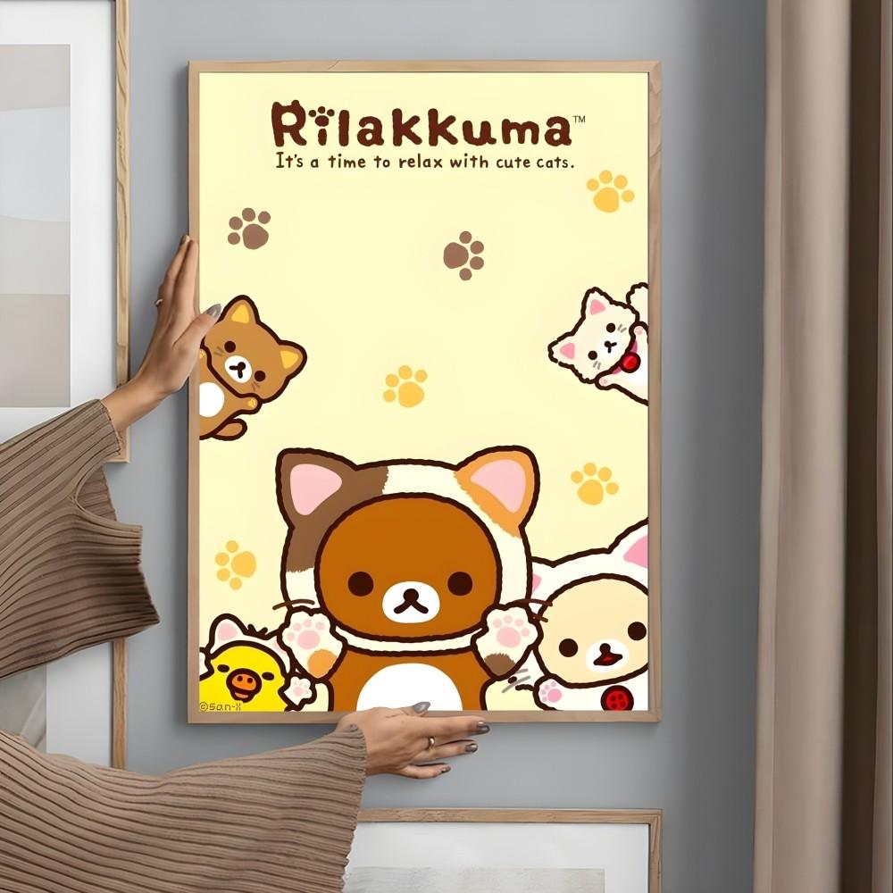 Uroczy Kreskówkowy R-Rilakkuma Plakat Anime Samoprzylepny Druk na Ścianę Wodoodporny Wystrój Estetyczny do Domu Salon Sypialnia Bar Korytarz