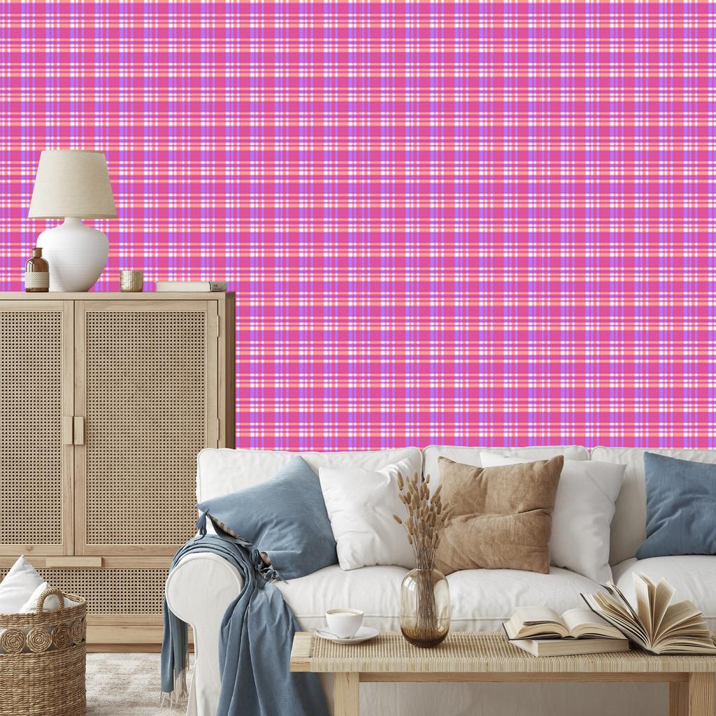 Powder Pink and Lavender Checkered Wallpaper for Living Room and Bedroom 50x1000