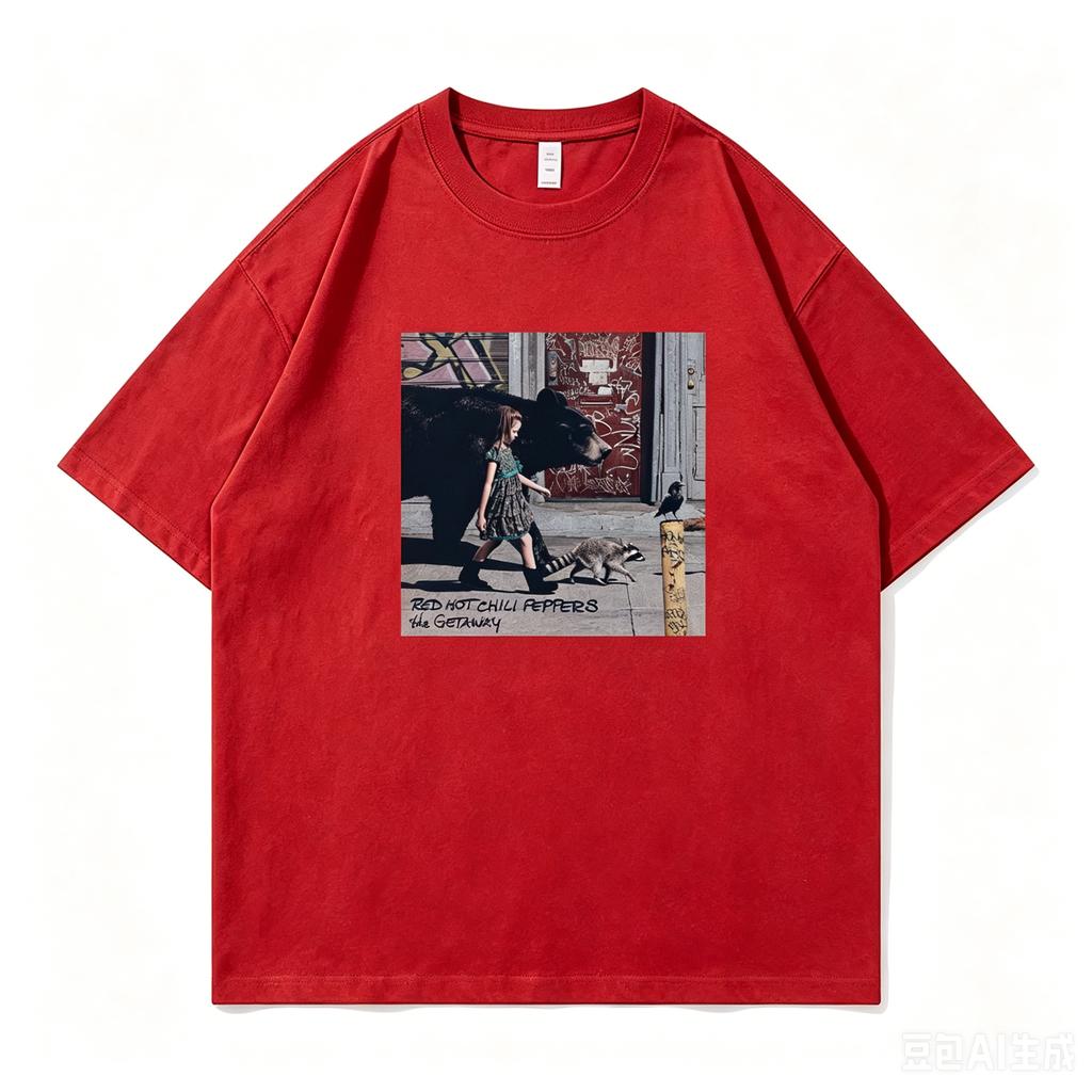 Red Chili Band Retro American Street Vintage Nirvana Relaxed Loose Cotton RoundNeck Rock ShortSleeve TShirt