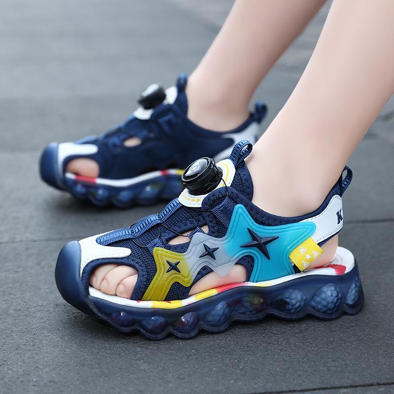 Children's sandals Boys Baotou sandals Girls' sports sandals Medium and older children's non-slip rotating button beach shoes